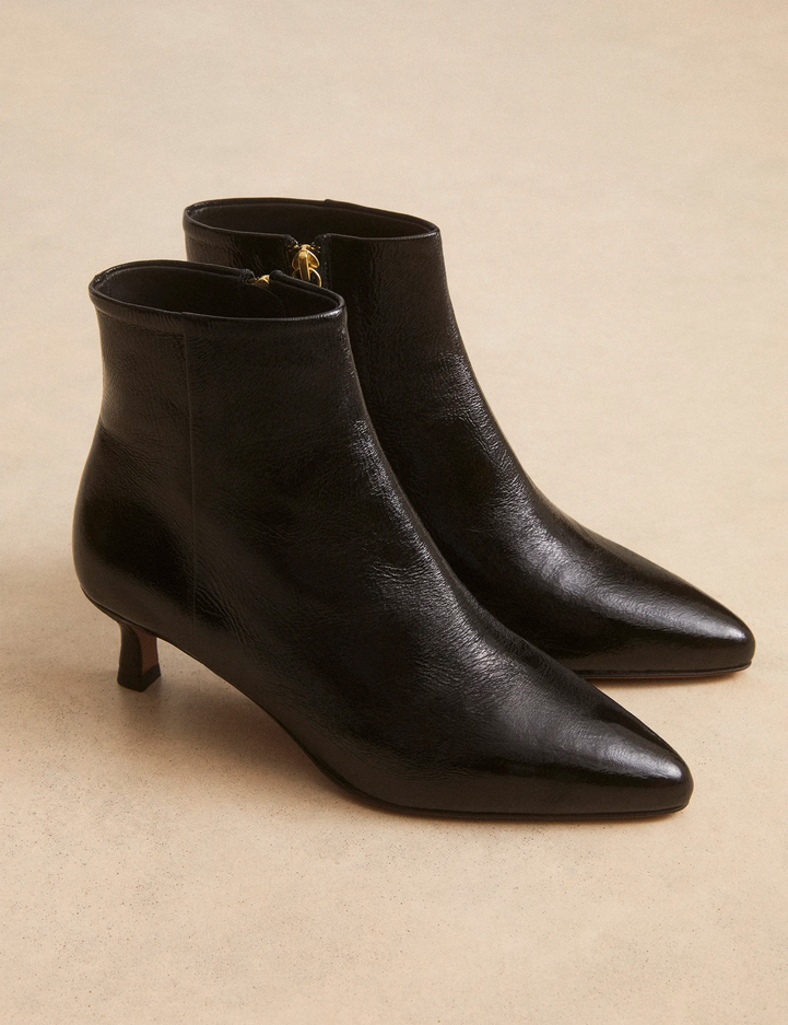Bottines À Talons Cuir Vernis Noir - Numéro 421 - Rivecour