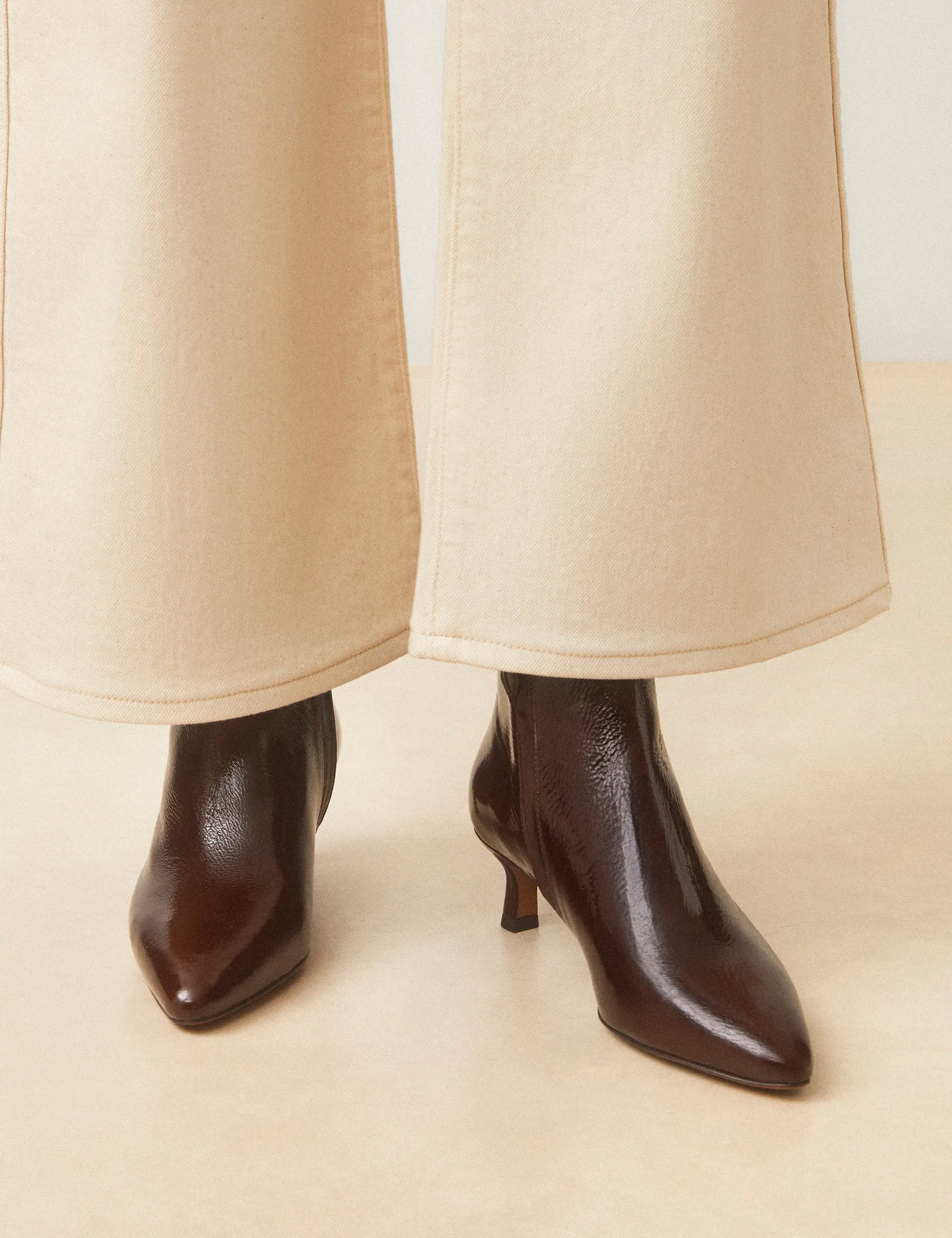 Bottines À Talons Cuir Vernis Marron Chocolat - Numéro 421 - Rivecour