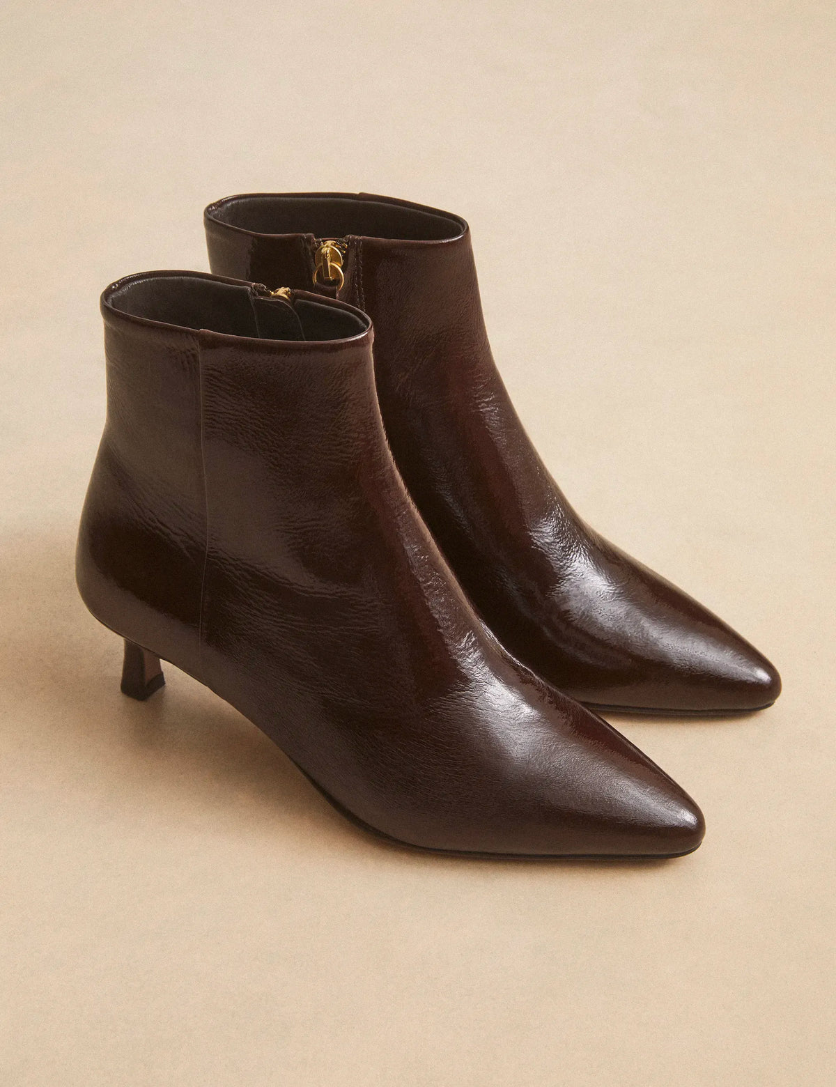 Bottines À Talons Cuir Vernis Marron Chocolat - Numéro 421 - Rivecour