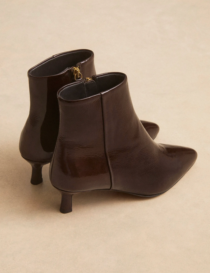 Bottines À Talons Cuir Vernis Marron Chocolat - Numéro 421 - Rivecour