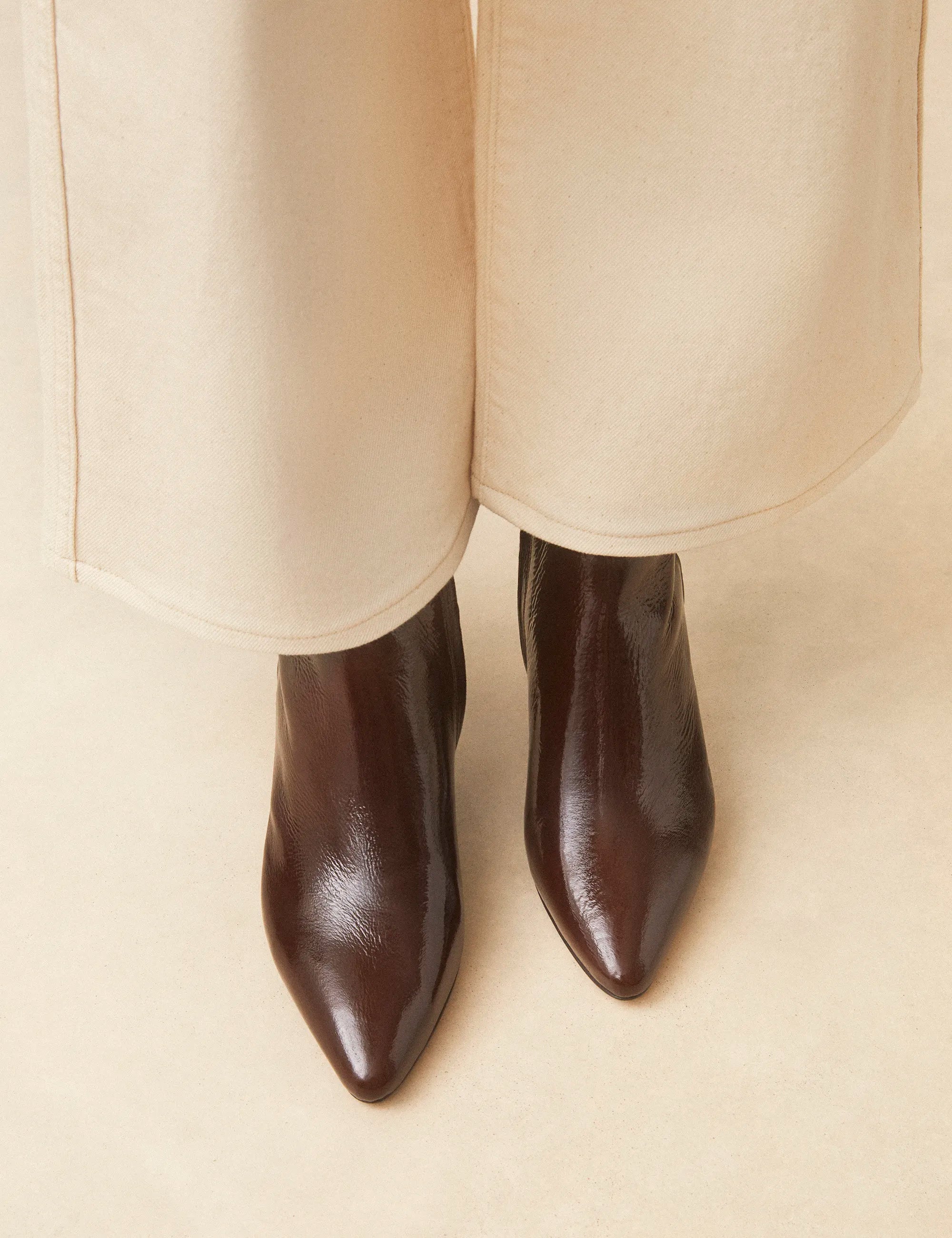 Bottines À Talons Cuir Vernis Marron Chocolat - Numéro 421 - Rivecour