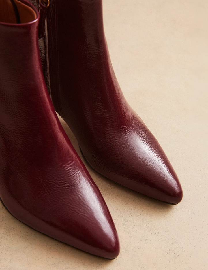 Bottines À Talons Cuir Vernis Bordeaux - Numéro 421 - Rivecour