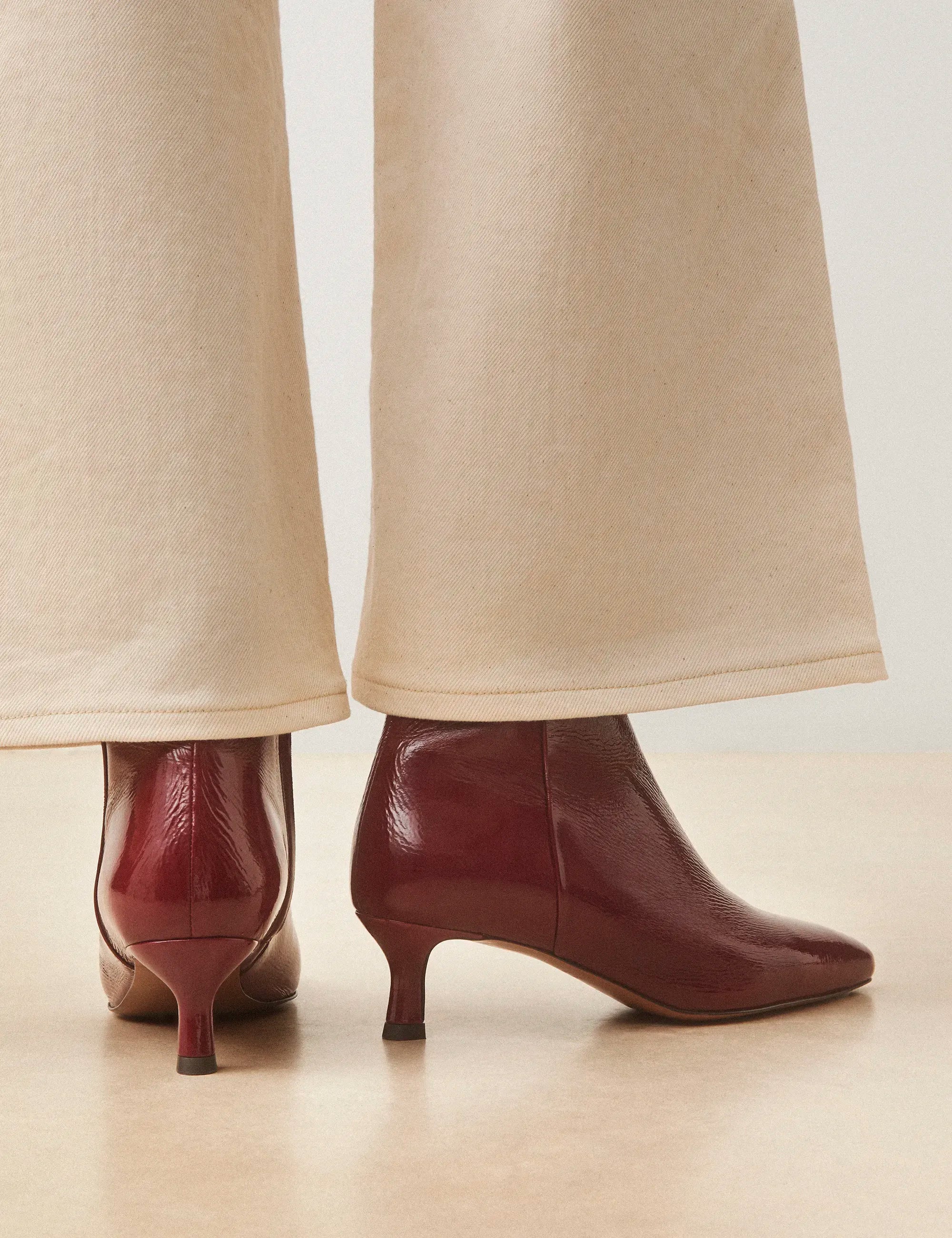 Bottines À Talons Cuir Vernis Bordeaux - Numéro 421 - Rivecour