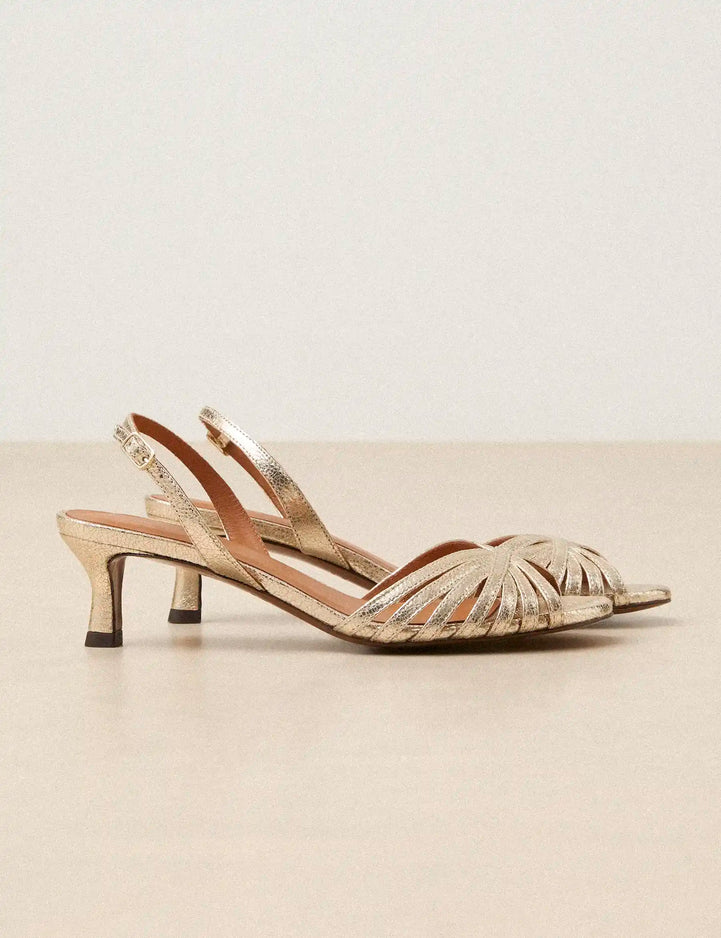 Sandales À Talons Cuir Craquelé Or Blanc - Numéro 460 - Rivecour