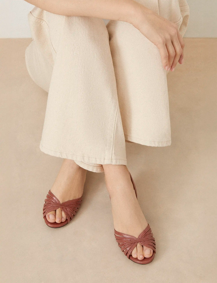 Sandals À Talons Leather Patent Pink Poudré - Numéro 460 - Rivecour