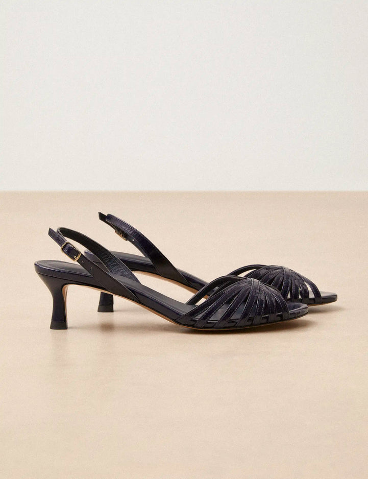 Sandales À Talons Cuir Vernis Marine - Numéro 460 - Rivecour