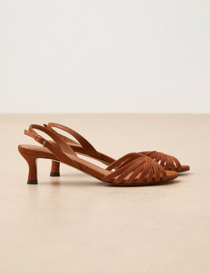 Sandales À Talons Cuir Façon Lézard Cognac - Numéro 460 - Rivecour