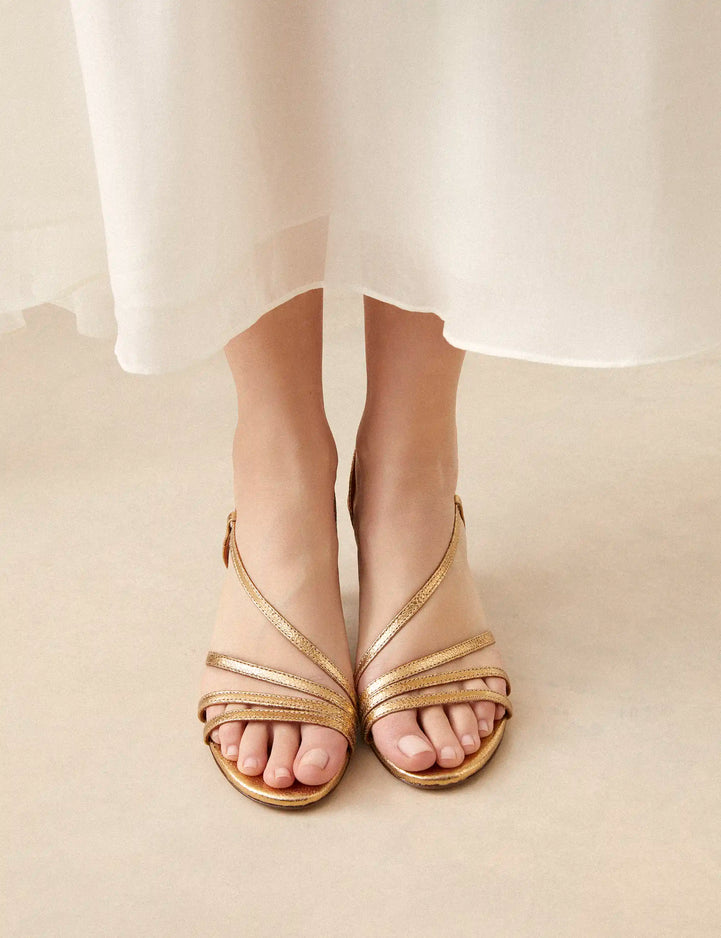 Sandales à talons Cuir Craquelé Doré - Numéro 464 - Rivecour