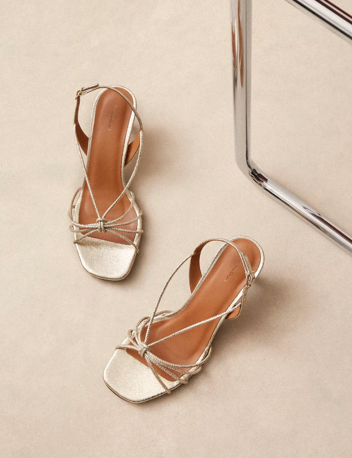 Sandals À Talons Leather Crackled Or White - Numéro 470 - Rivecour