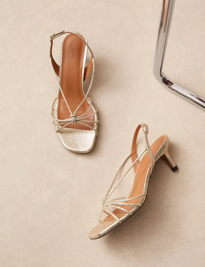 Sandals À Talons Leather Crackled Or White - Numéro 470 - Rivecour