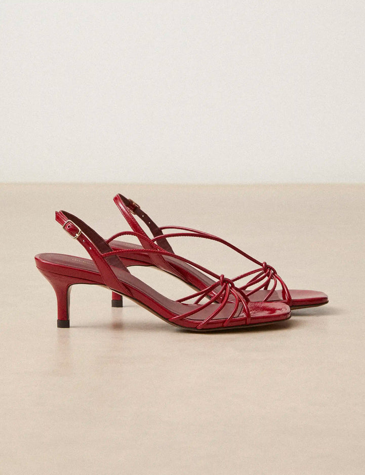 Sandales À Talons Cuir Vernis Rouge - Numéro 470 - Rivecour
