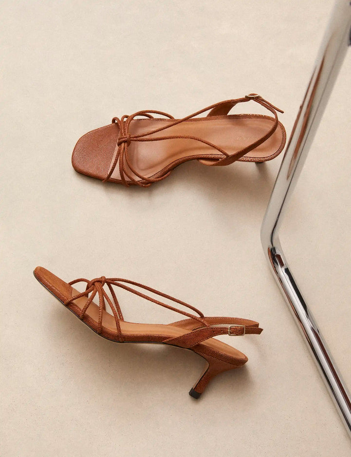 Sandals À Talons Leather Façon Lézard Cognac - Numéro 470 - Rivecour