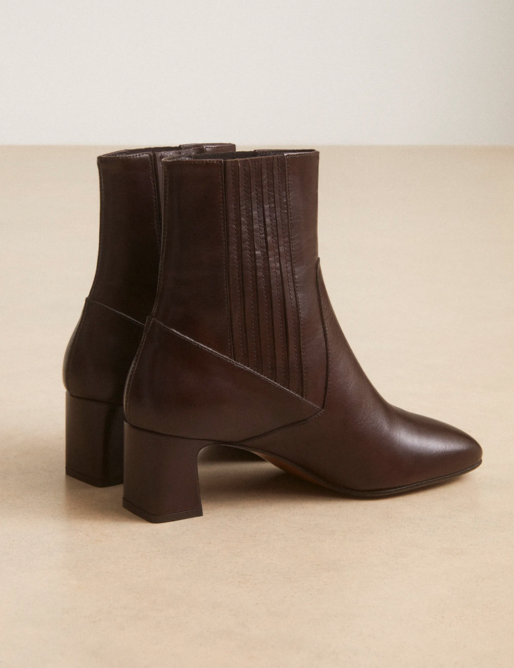 Bottines À Talons Cuir Marron Chocolat - Numéro 522 - Rivecour
