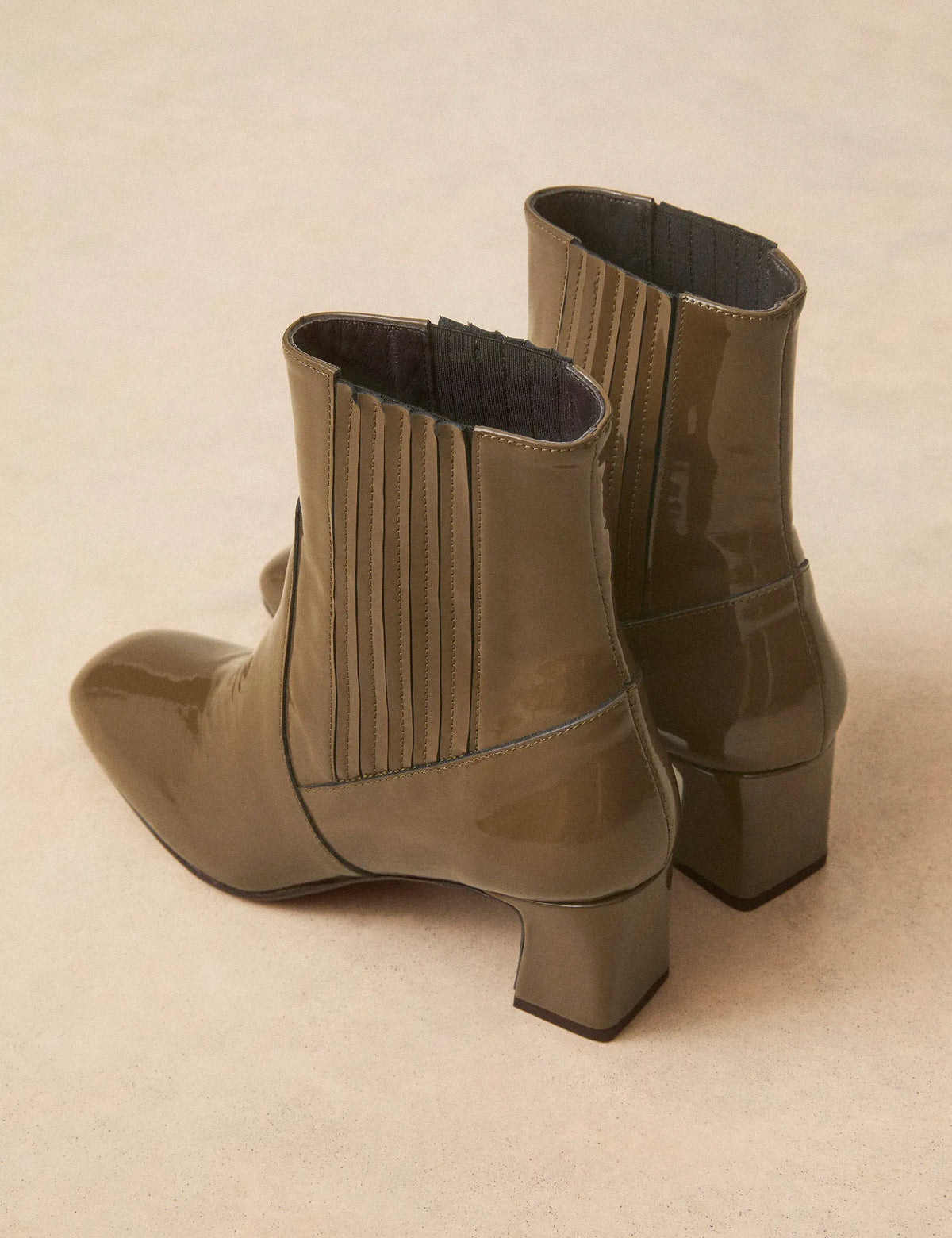 Bottines À Talons Cuir Vernis Kaki - Numéro 522 - Rivecour