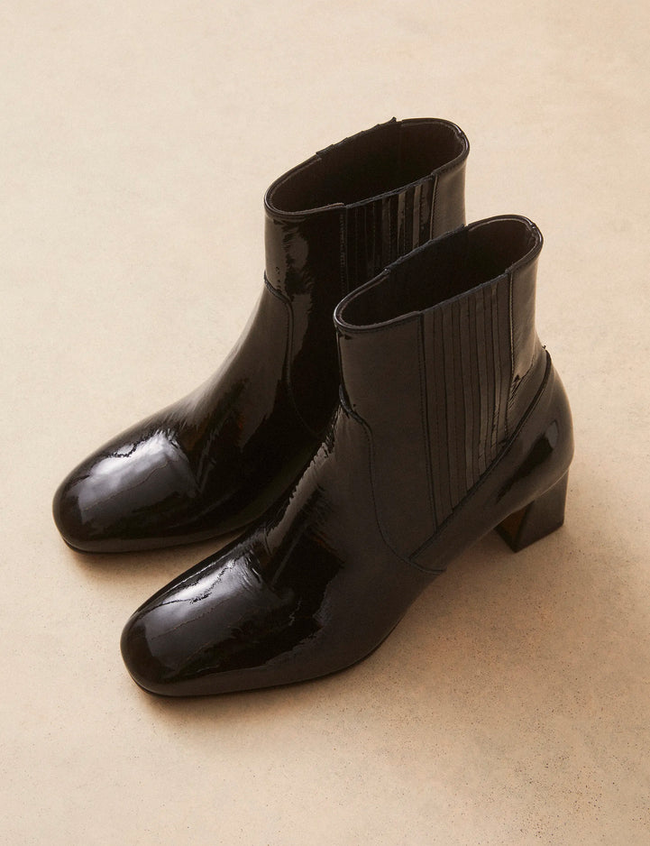 Bottines À Talons Cuir Vernis Noir - Numéro 522 - Rivecour