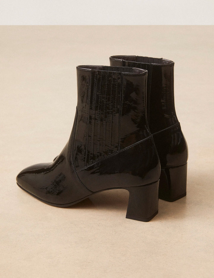 Bottines À Talons Cuir Vernis Noir - Numéro 522 - Rivecour