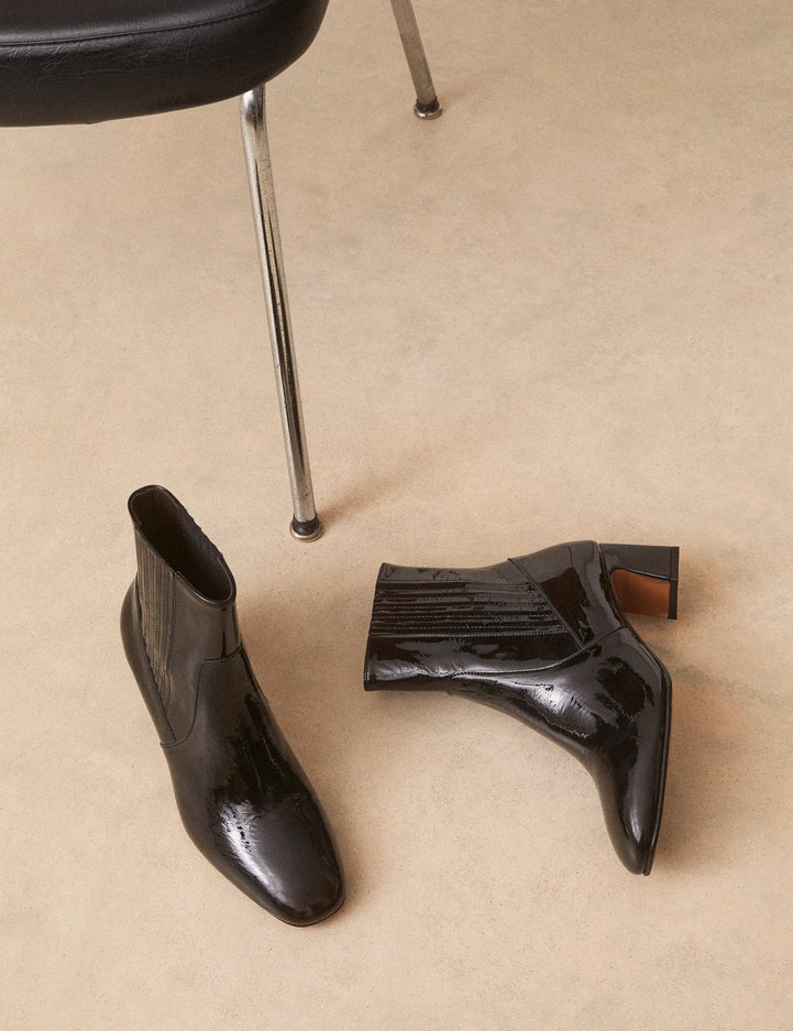 Bottines À Talons Cuir Vernis Noir - Numéro 522 - Rivecour