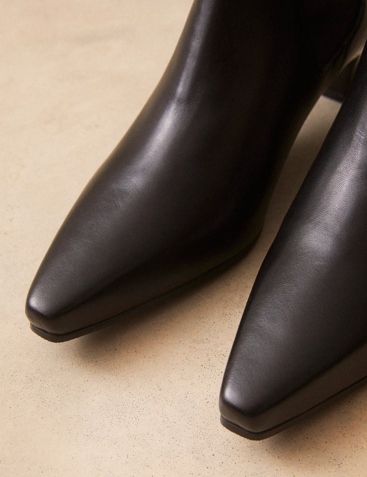 Bottines À Talons Cuir Noir - Numéro 525 - Rivecour