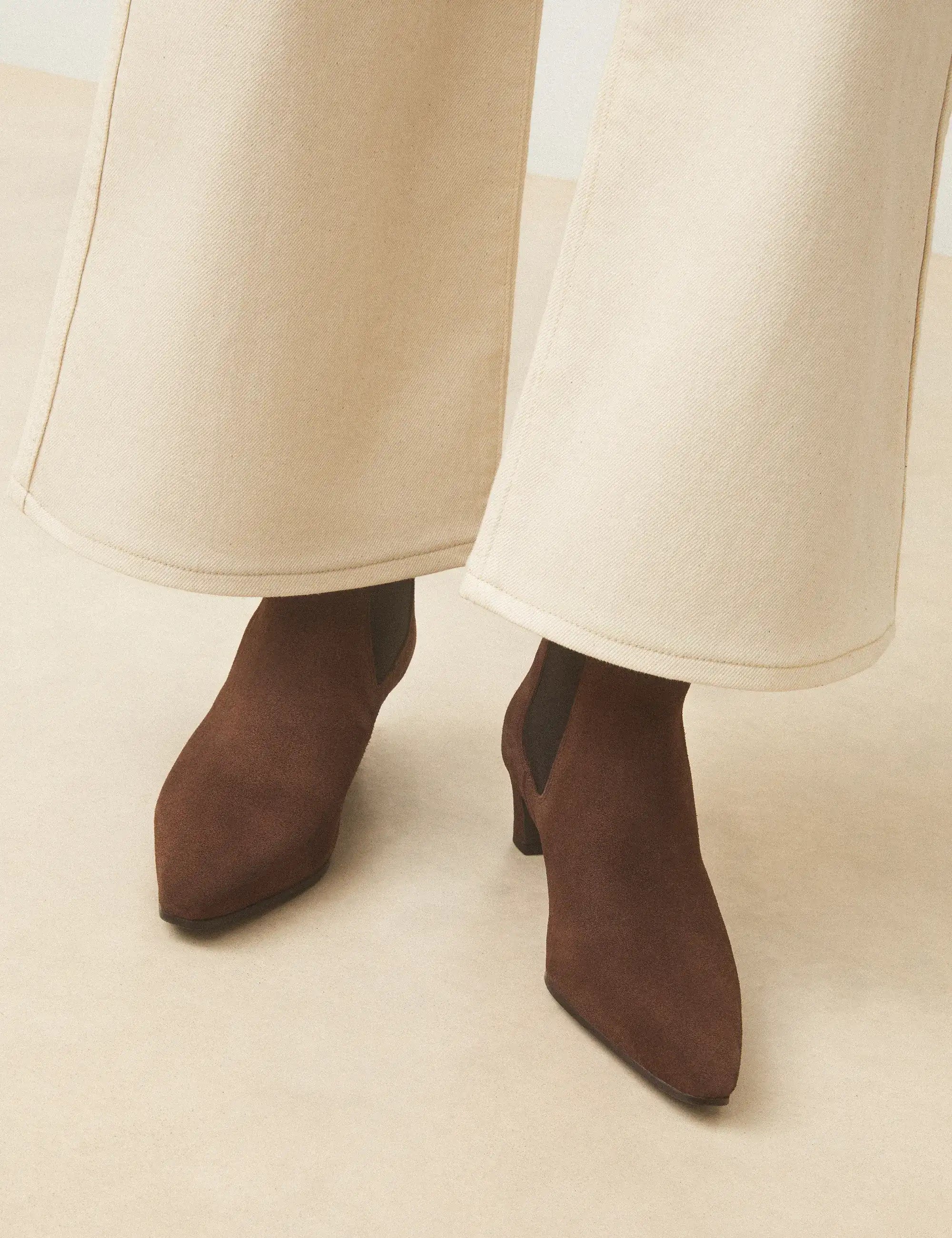 Bottines À Talons Suède Marron Chocolat - Numéro 525 - Rivecour