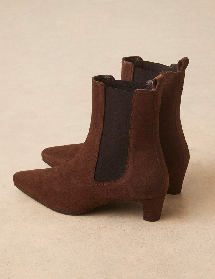 Bottines À Talons Suède Marron Chocolat - Numéro 525 - Rivecour
