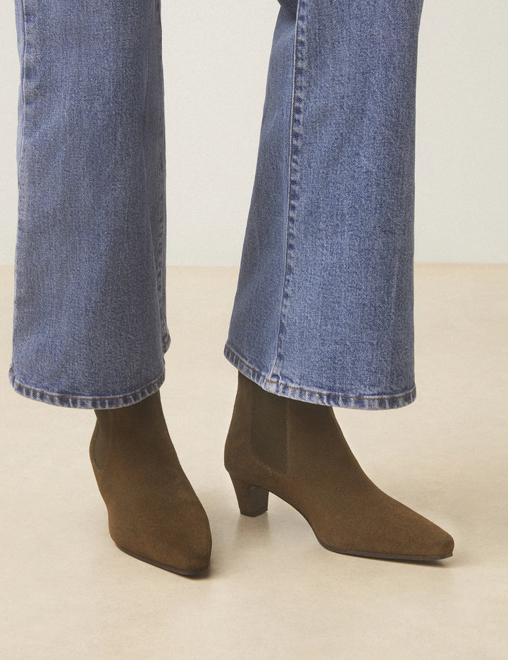 Bottines À Talons Suède Kaki - Numéro 525 - Rivecour