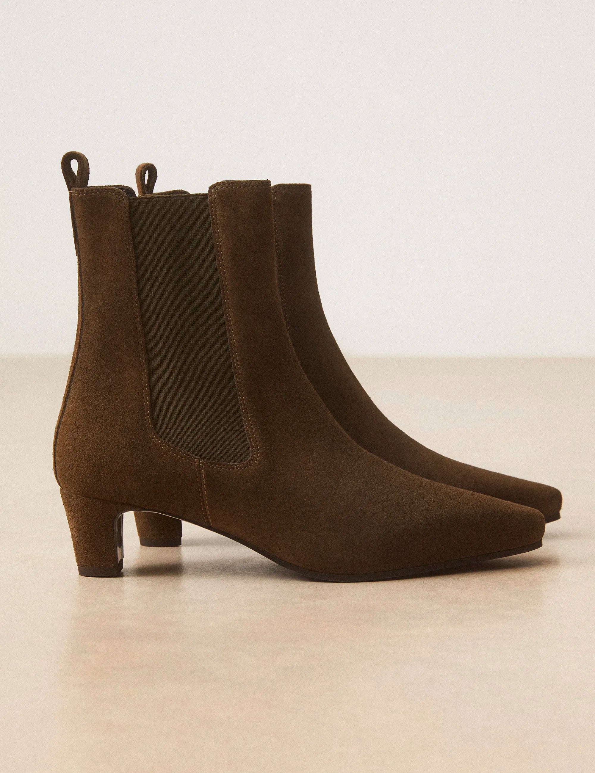 Bottines À Talons Suède Kaki - Numéro 525 - Rivecour
