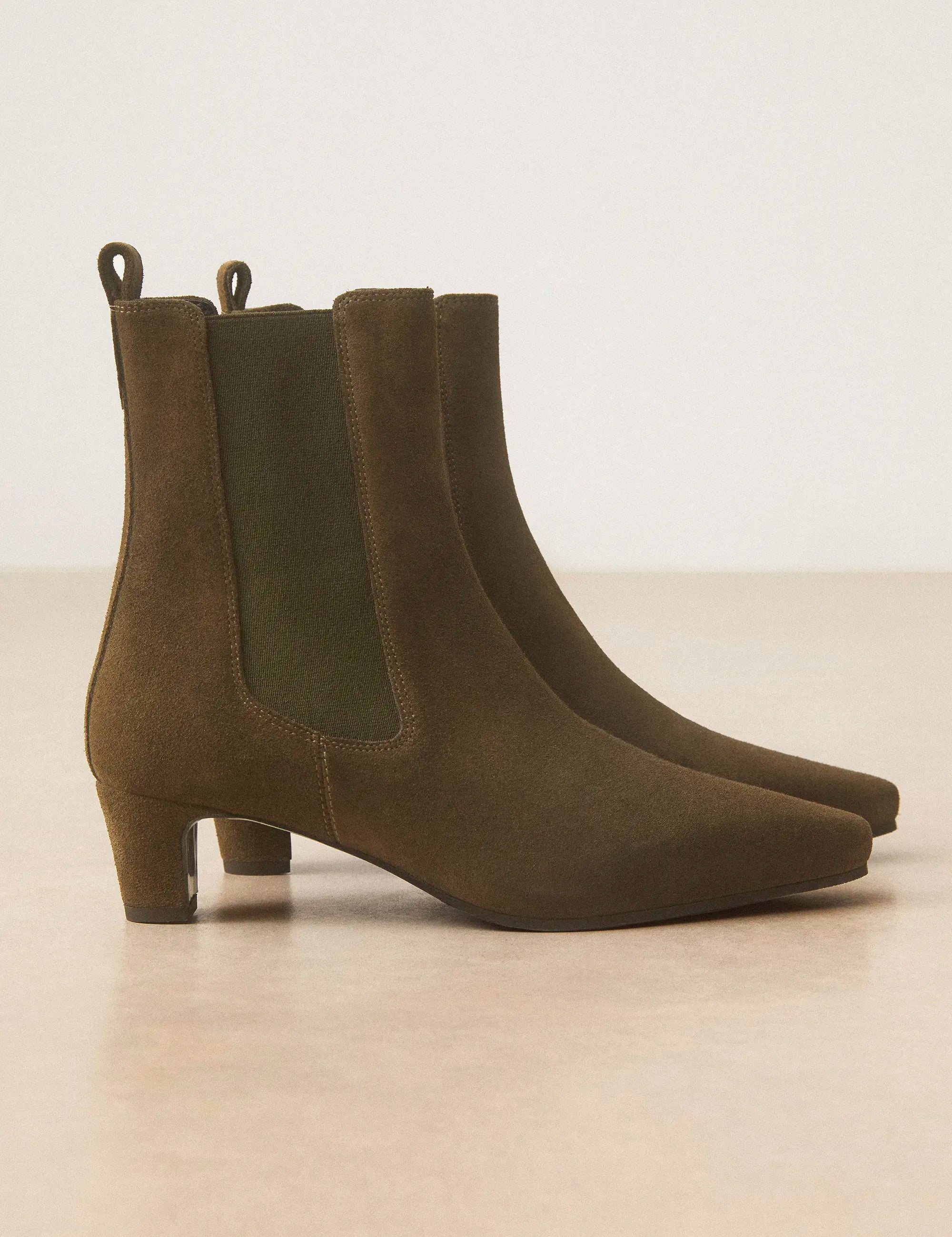 Bottines À Talons Suède Kaki - Numéro 525 - Rivecour