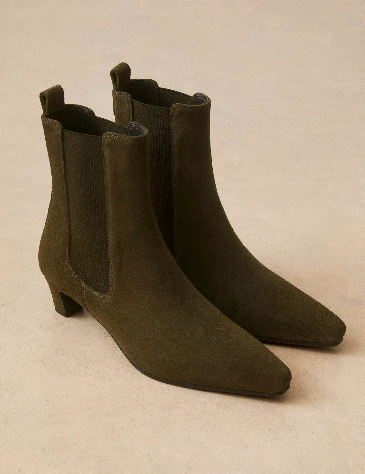 Bottines À Talons Suède Kaki - Numéro 525 - Rivecour