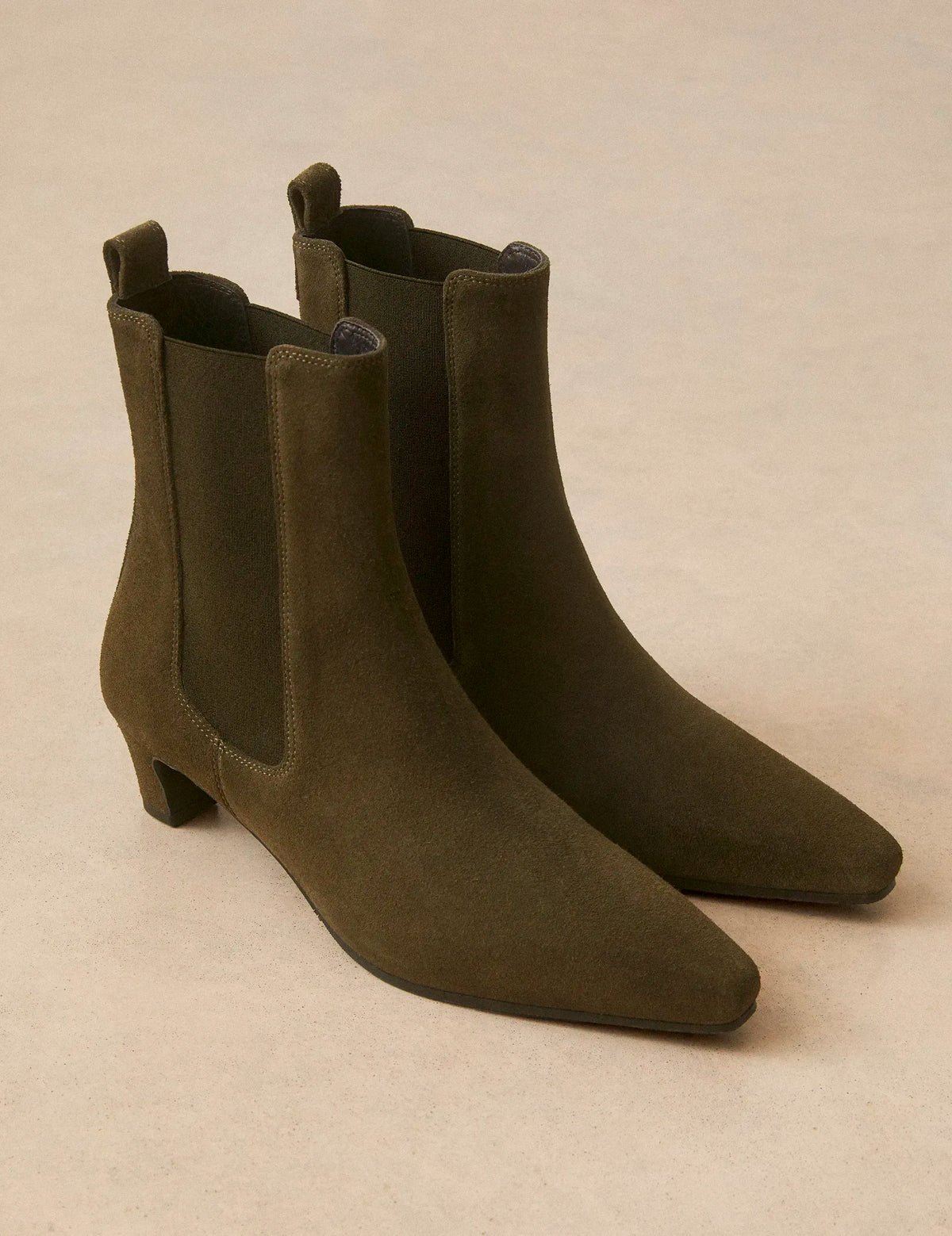 Bottines À Talons Suède Kaki - Numéro 525 - Rivecour