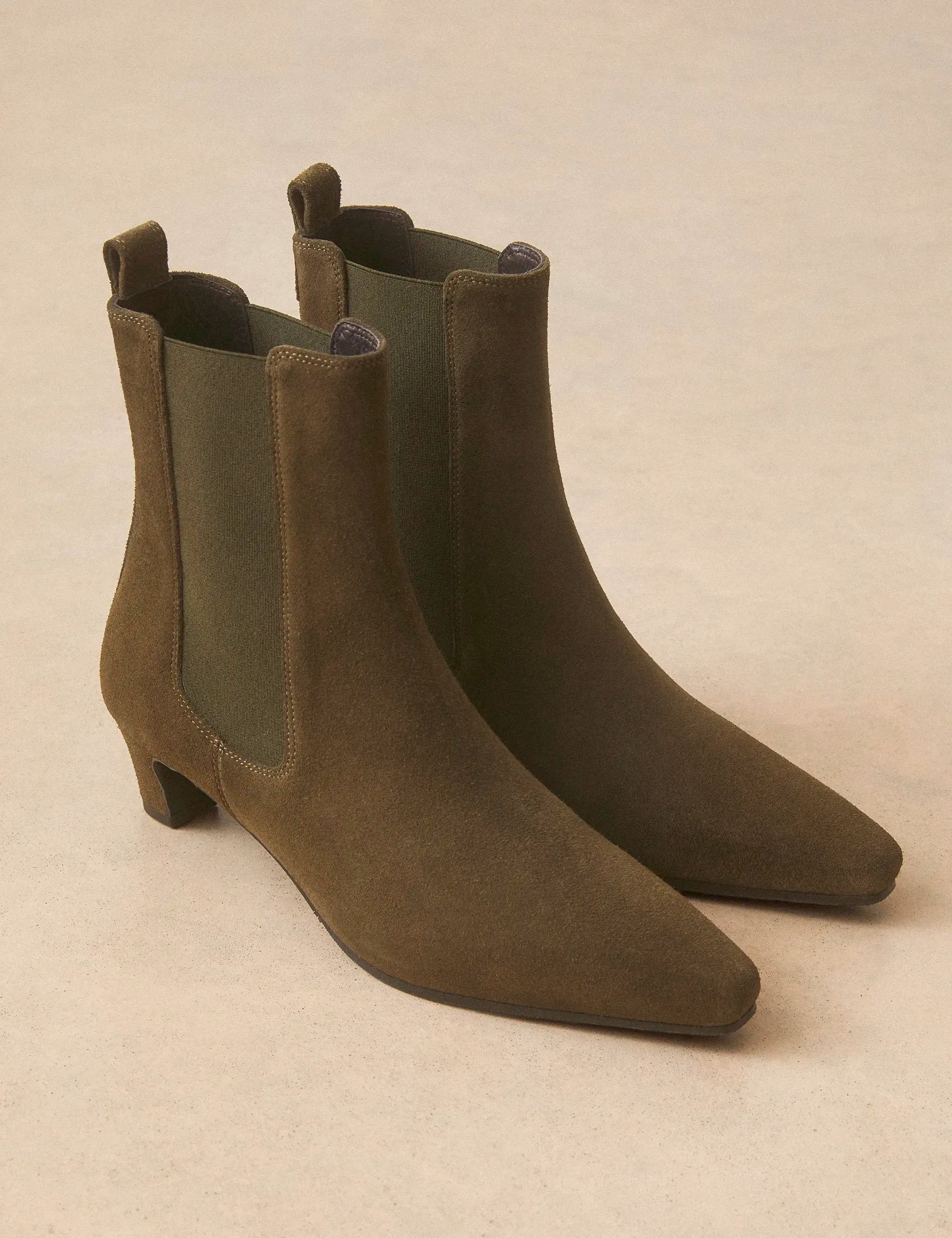 Bottines À Talons Suède Kaki - Numéro 525 - Rivecour
