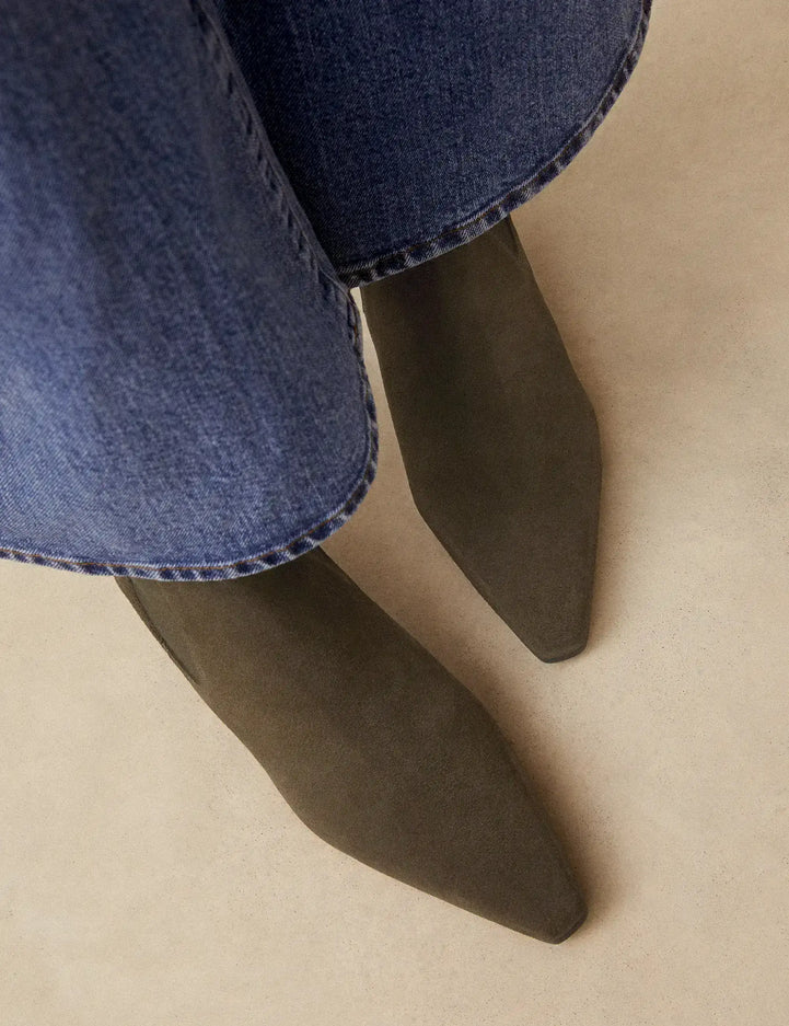 Bottines À Talons Suède Kaki - Numéro 525 - Rivecour