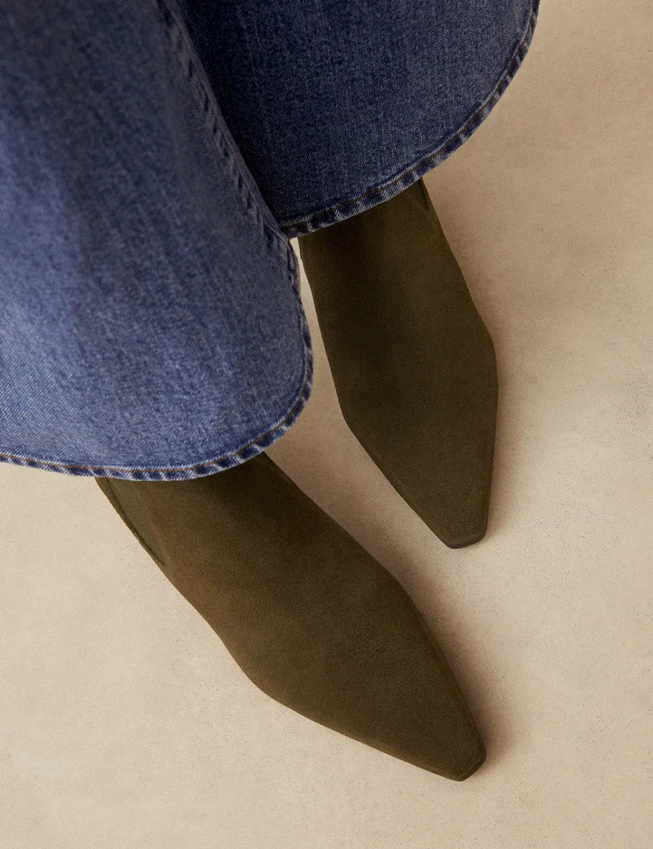 Bottines À Talons Suède Kaki - Numéro 525 - Rivecour