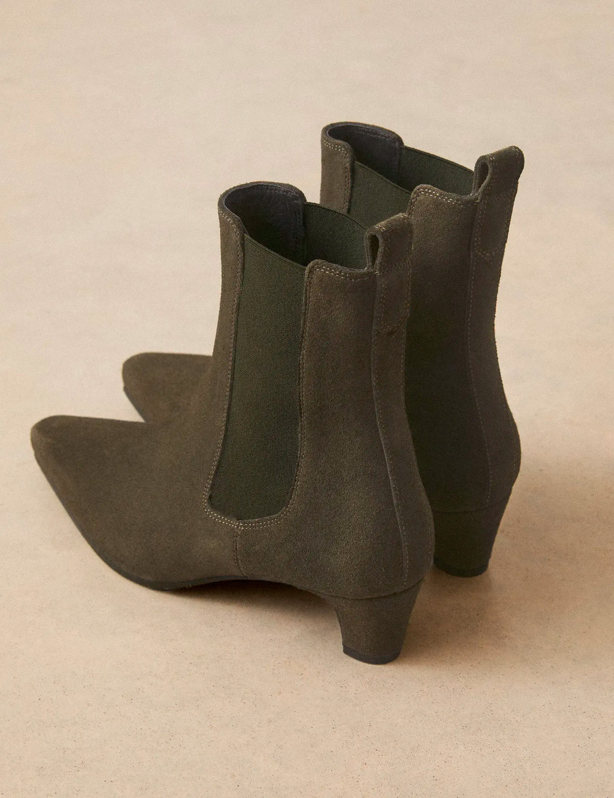 Bottines À Talons Suède Kaki - Numéro 525 - Rivecour