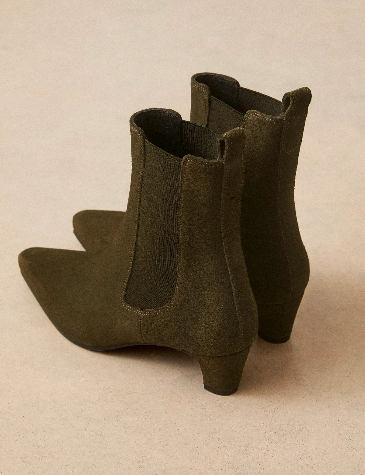 Bottines À Talons Suède Kaki - Numéro 525 - Rivecour
