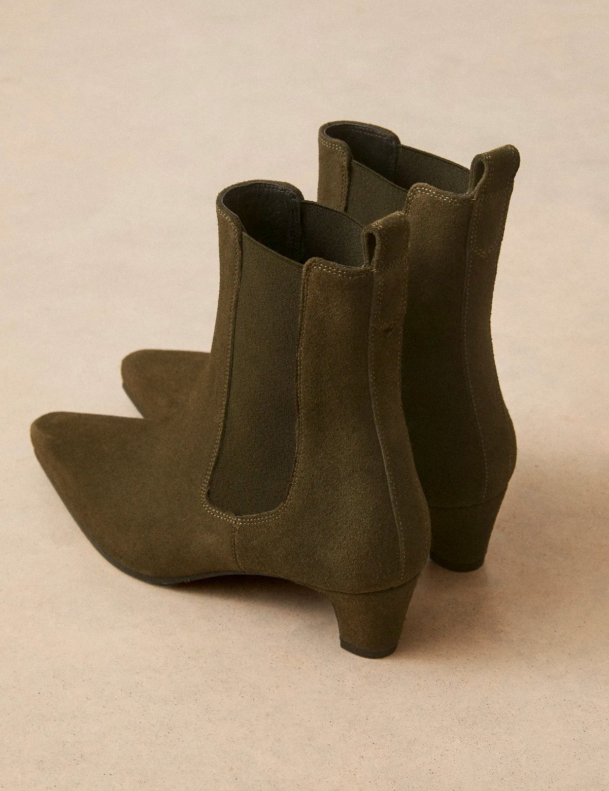 Bottines À Talons Suède Kaki - Numéro 525 - Rivecour