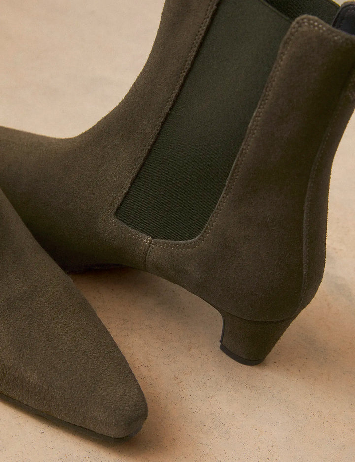 Bottines À Talons Suède Kaki - Numéro 525 - Rivecour