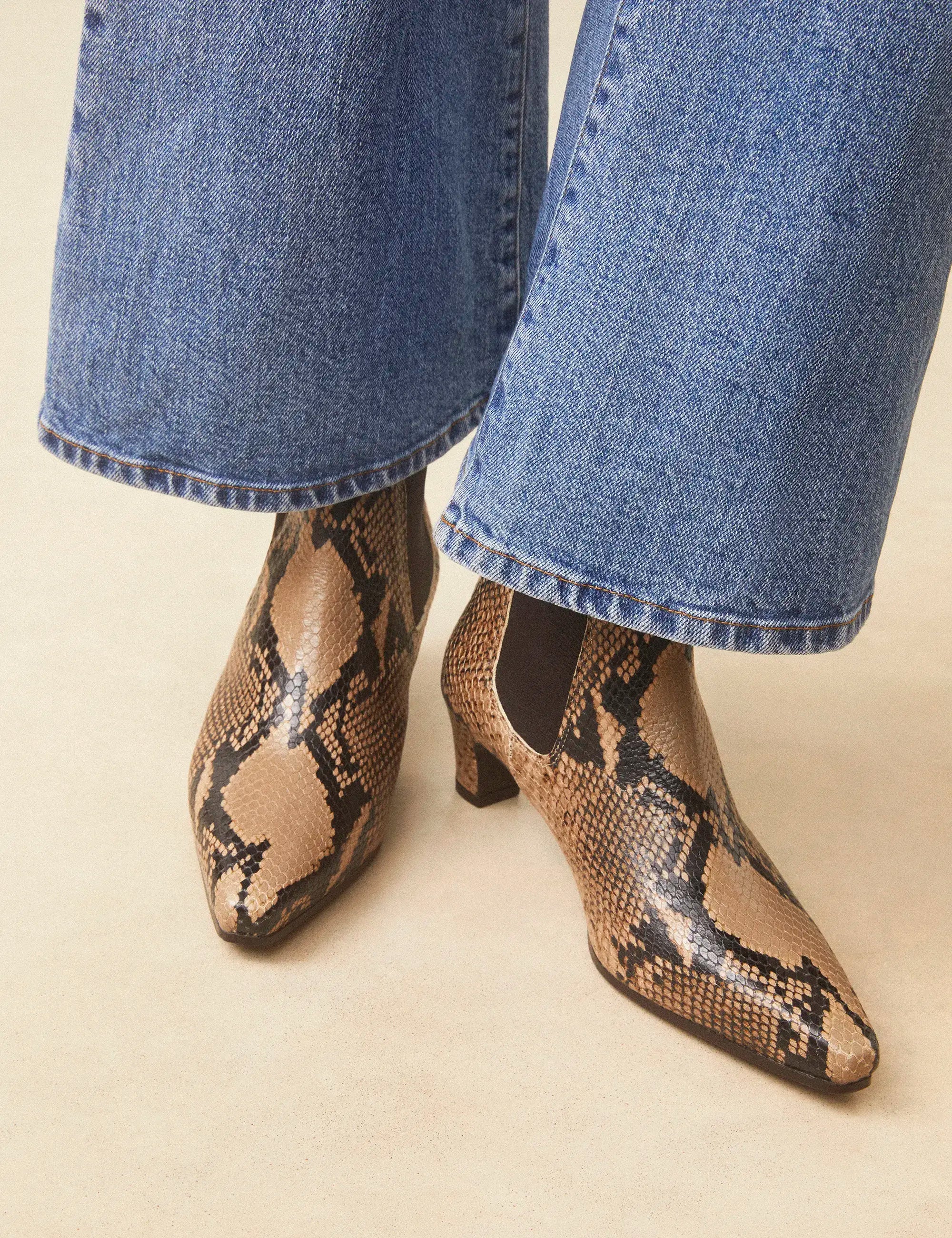 Bottines À Talons Cuir Façon Python Brun - Numéro 525 - Rivecour