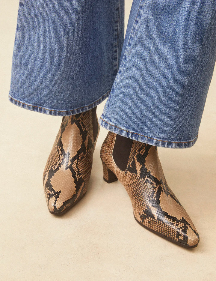 Bottines À Talons Cuir Façon Python Brun - Numéro 525 - Rivecour