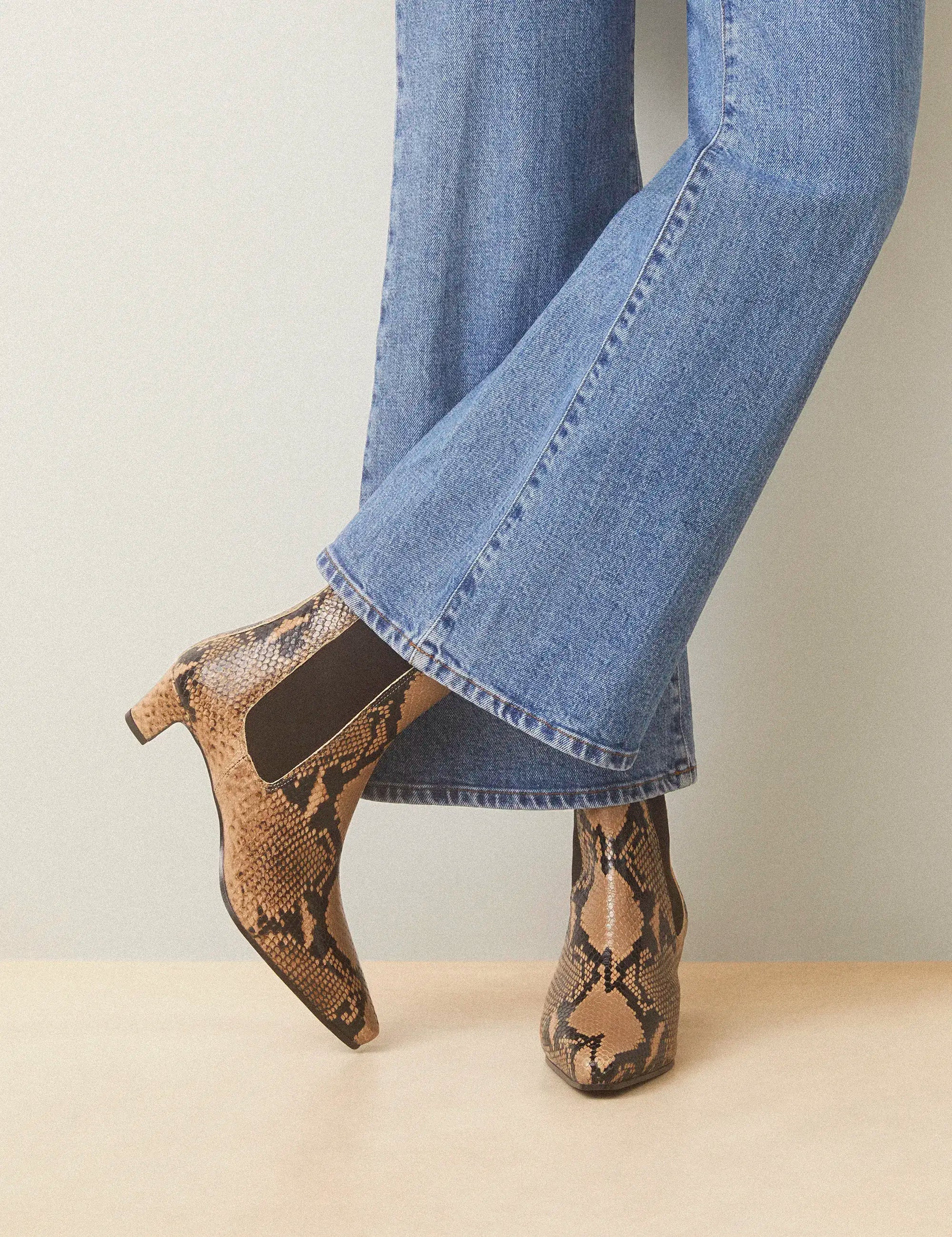 Bottines À Talons Cuir Façon Python Brun - Numéro 525 - Rivecour