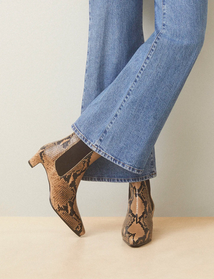 Bottines À Talons Cuir Façon Python Brun - Numéro 525 - Rivecour