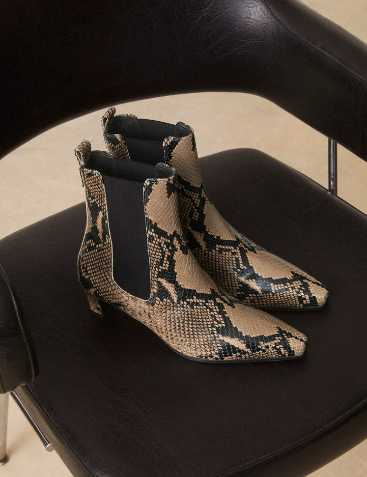 Bottines À Talons Cuir Façon Python Brun - Numéro 525 - Rivecour