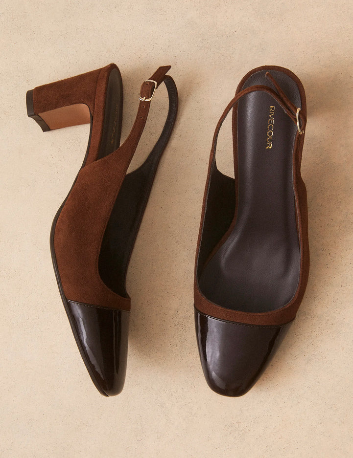 Slingbacks Suède / Cuir Vernis Noisette - Numéro 529 - Rivecour