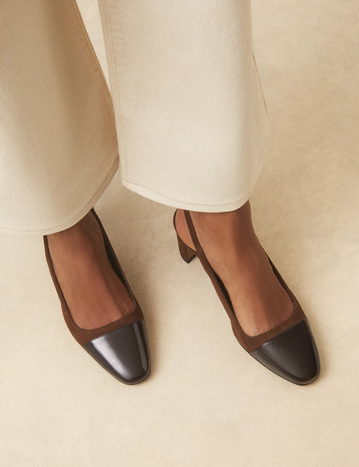 Slingbacks Suède / Cuir Vernis Noisette - Numéro 529 - Rivecour