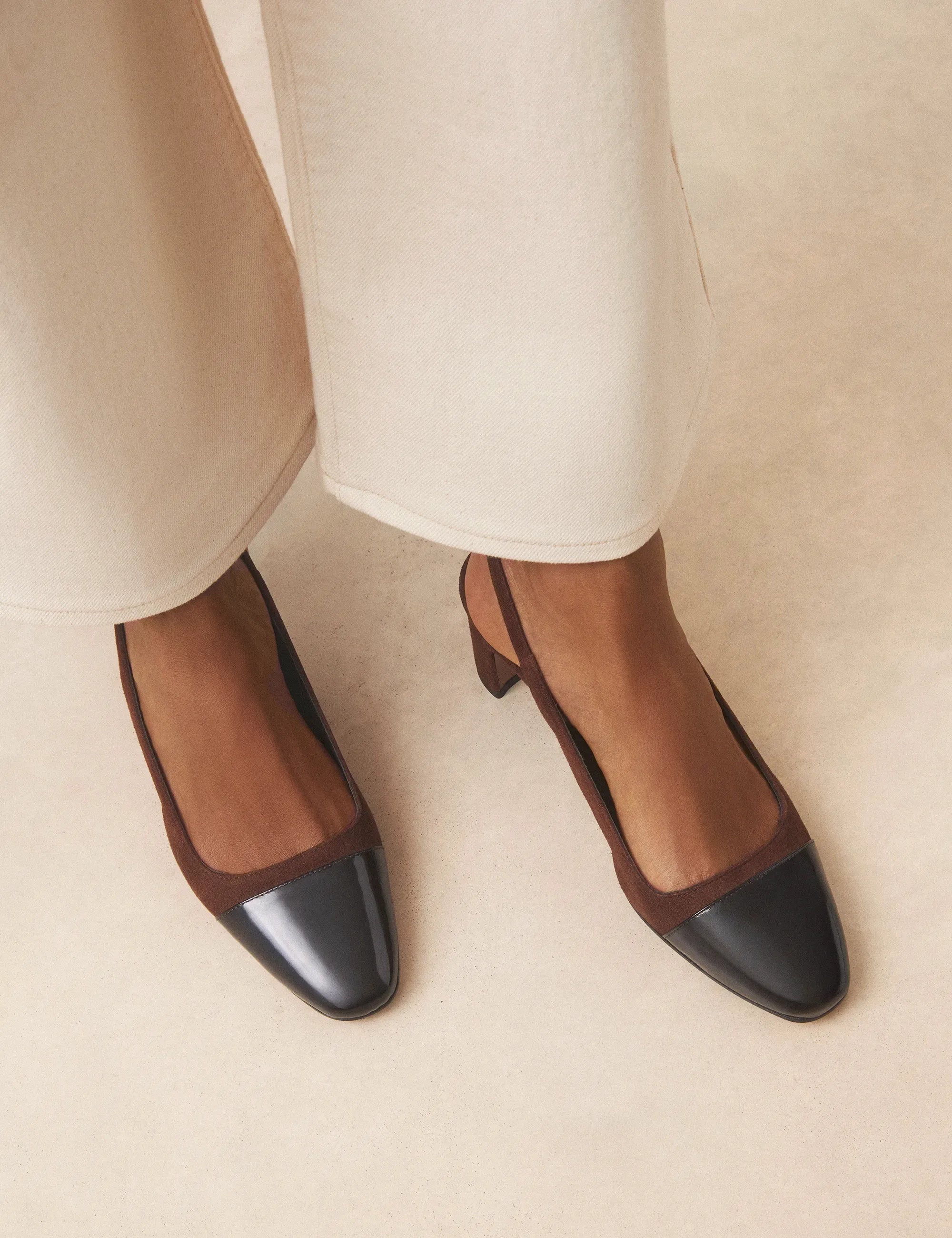 Slingbacks Suède / Cuir Vernis Noisette - Numéro 529 - Rivecour