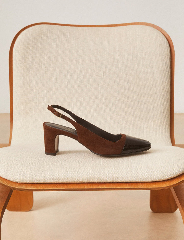 Slingbacks Suède / Cuir Vernis Noisette - Numéro 529 - Rivecour