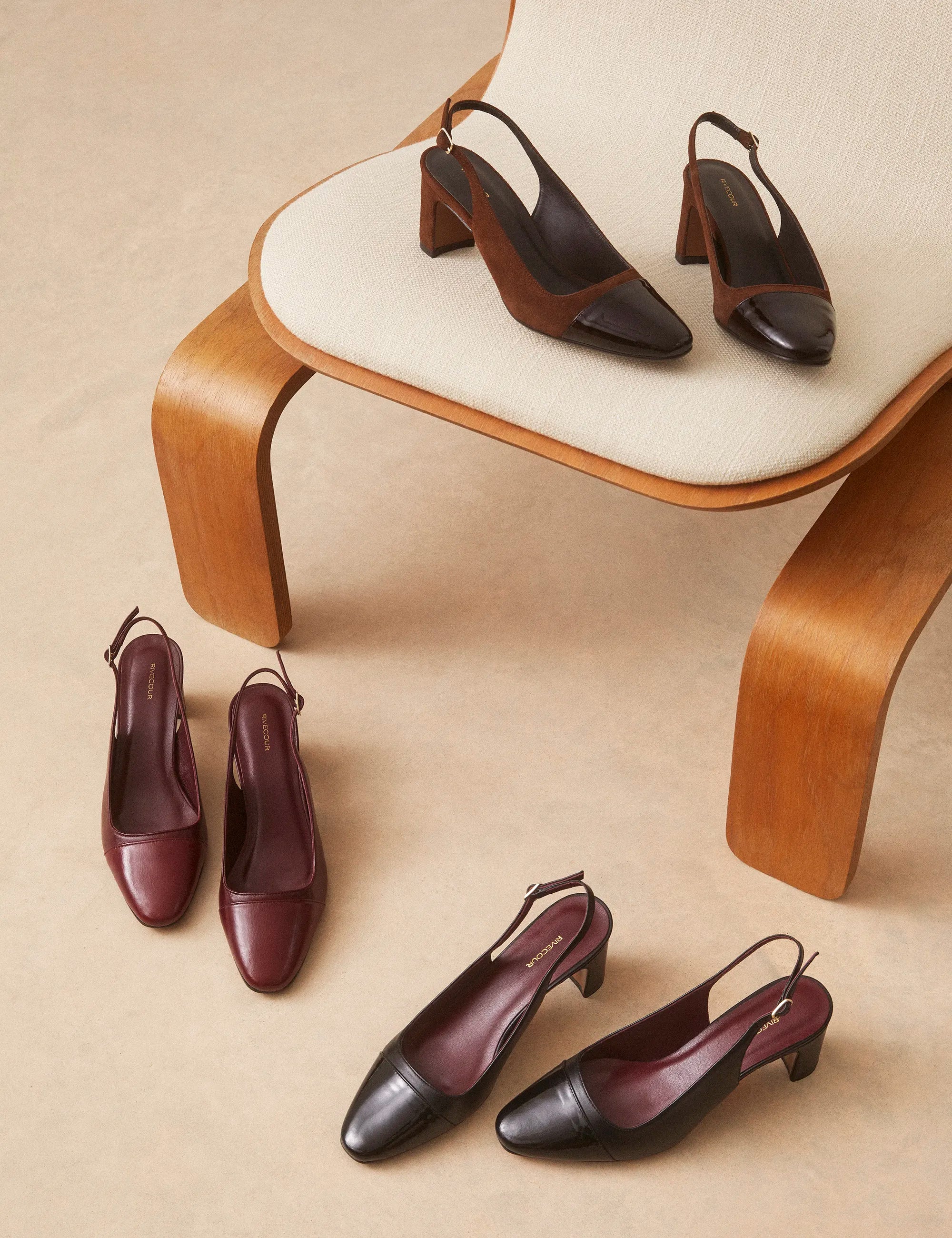 Slingbacks Suède / Cuir Vernis Noisette - Numéro 529 - Rivecour