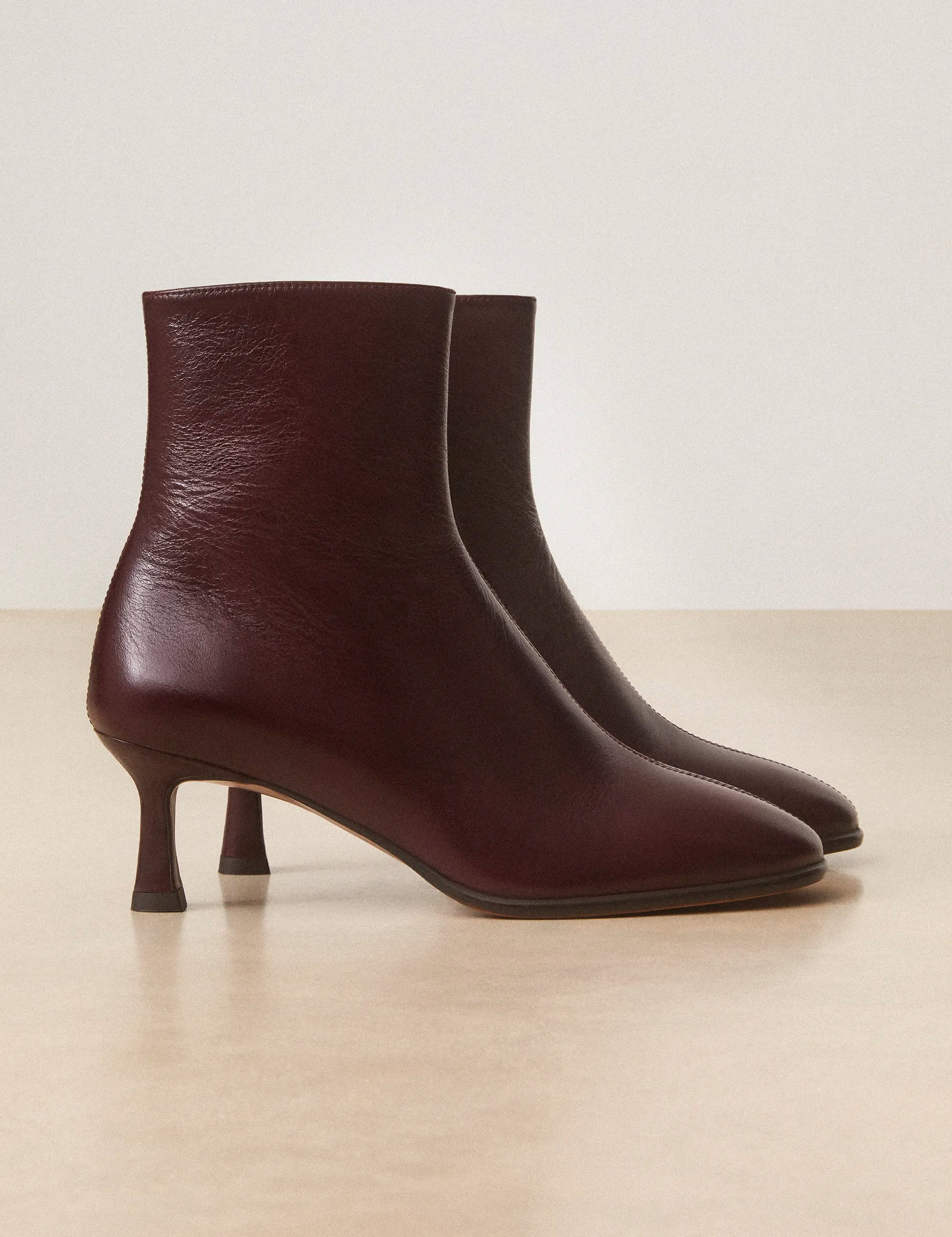 Bottines À Talons Cuir Façon Vintage Bordeaux - Numéro 536 - Rivecour