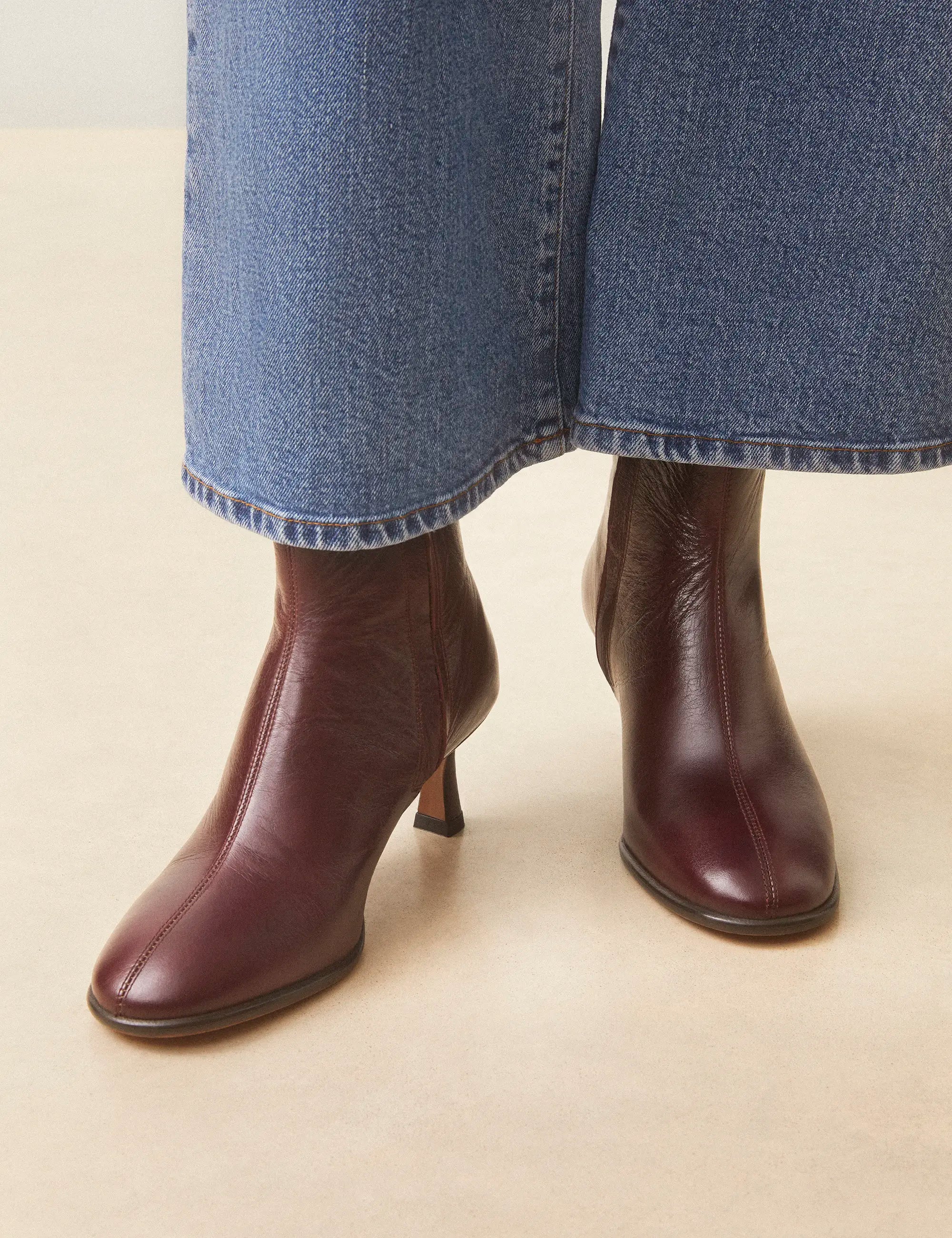 Bottines À Talons Cuir Façon Vintage Bordeaux - Numéro 536 - Rivecour
