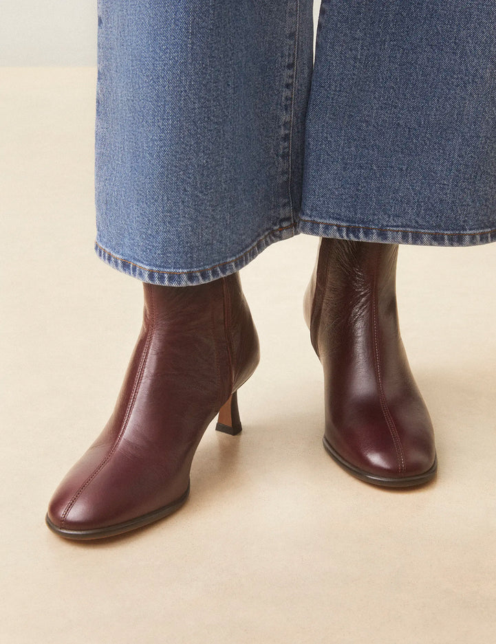 Bottines À Talons Cuir Façon Vintage Bordeaux - Numéro 536 - Rivecour