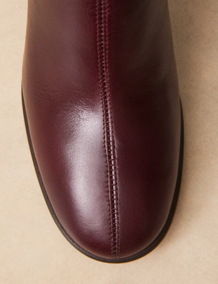 Bottines À Talons Cuir Façon Vintage Bordeaux - Numéro 536 - Rivecour